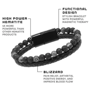 Histone Natural Agate Stone Leather Beaded Bracelet