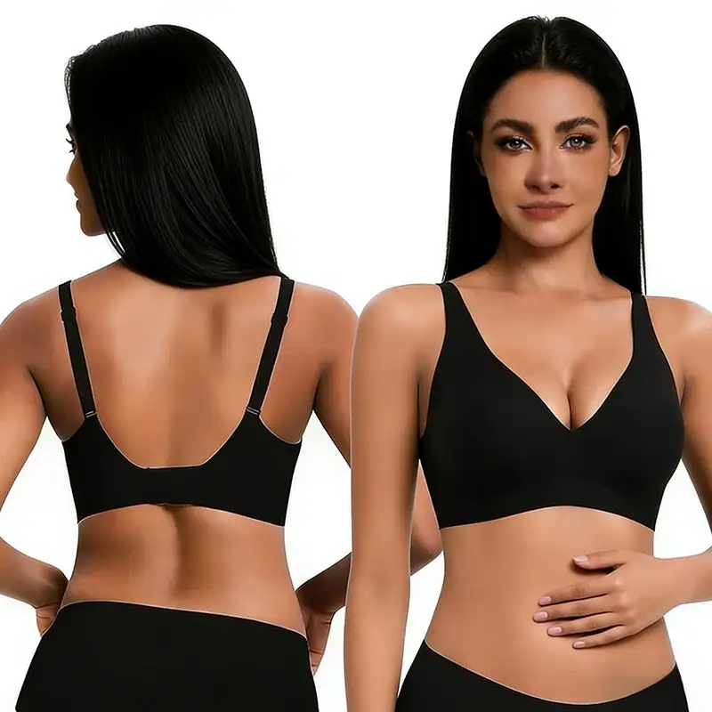 NESLEMY Wireless Push Up Bra for Women - Seamless Deep V Bralette, All-Day Comfort T-Shirt Bra for Everyday Wear